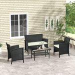 Conjunto de jardín Koshi Outsunny 3 sillones + 1 mesa negro/crema