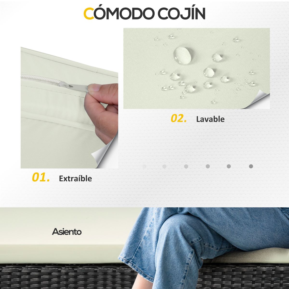 Conjunto de jardín Koshi Outsunny 3 sillones + 1 mesa negro/crema 5