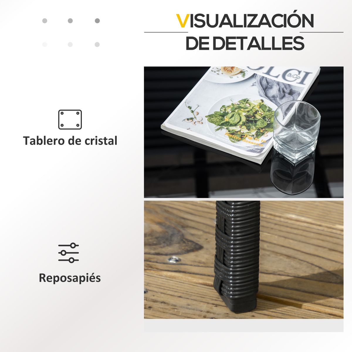 Conjunto de jardín Koshi Outsunny 3 sillones + 1 mesa negro/crema 6