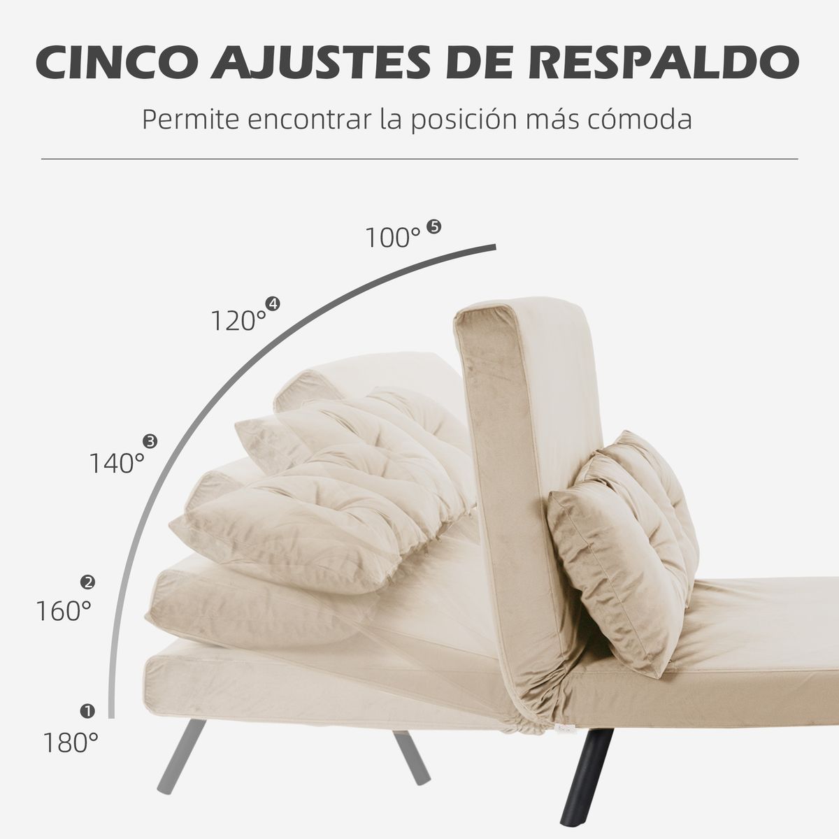 Sofá cama Mangata Homcom 3 en 1 respaldo ajustable beige 81x102x73 cm