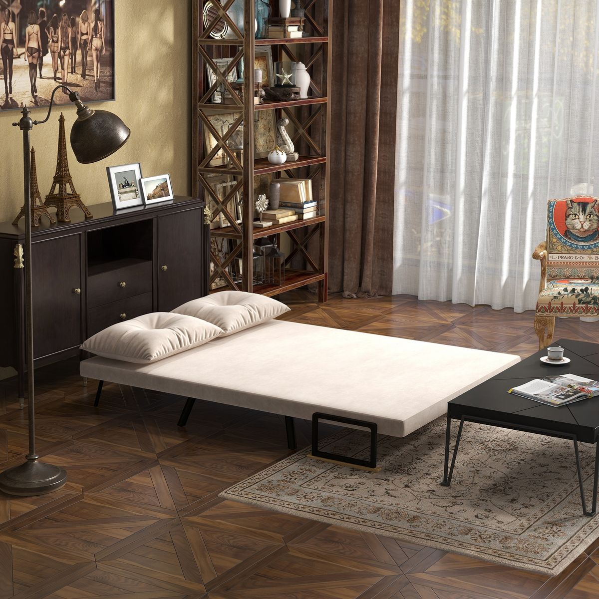Sofá cama Mangata Homcom 3 en 1 respaldo ajustable beige 81x102x73 cm