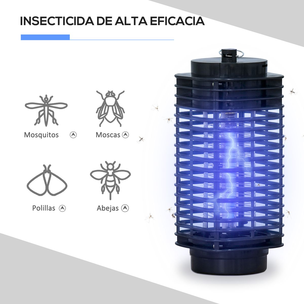 Lámpara antimosquitos Outsunny 3W luz ultravioleta negro 26x11x11 cm 4
