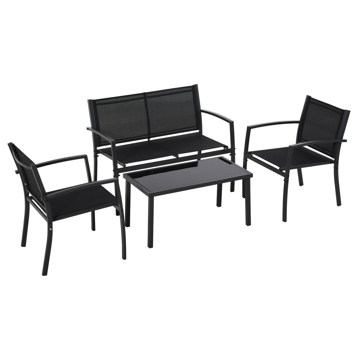Conjunto de jardín Jeff Outsunny 3 sillones + 1 mesa negro 2