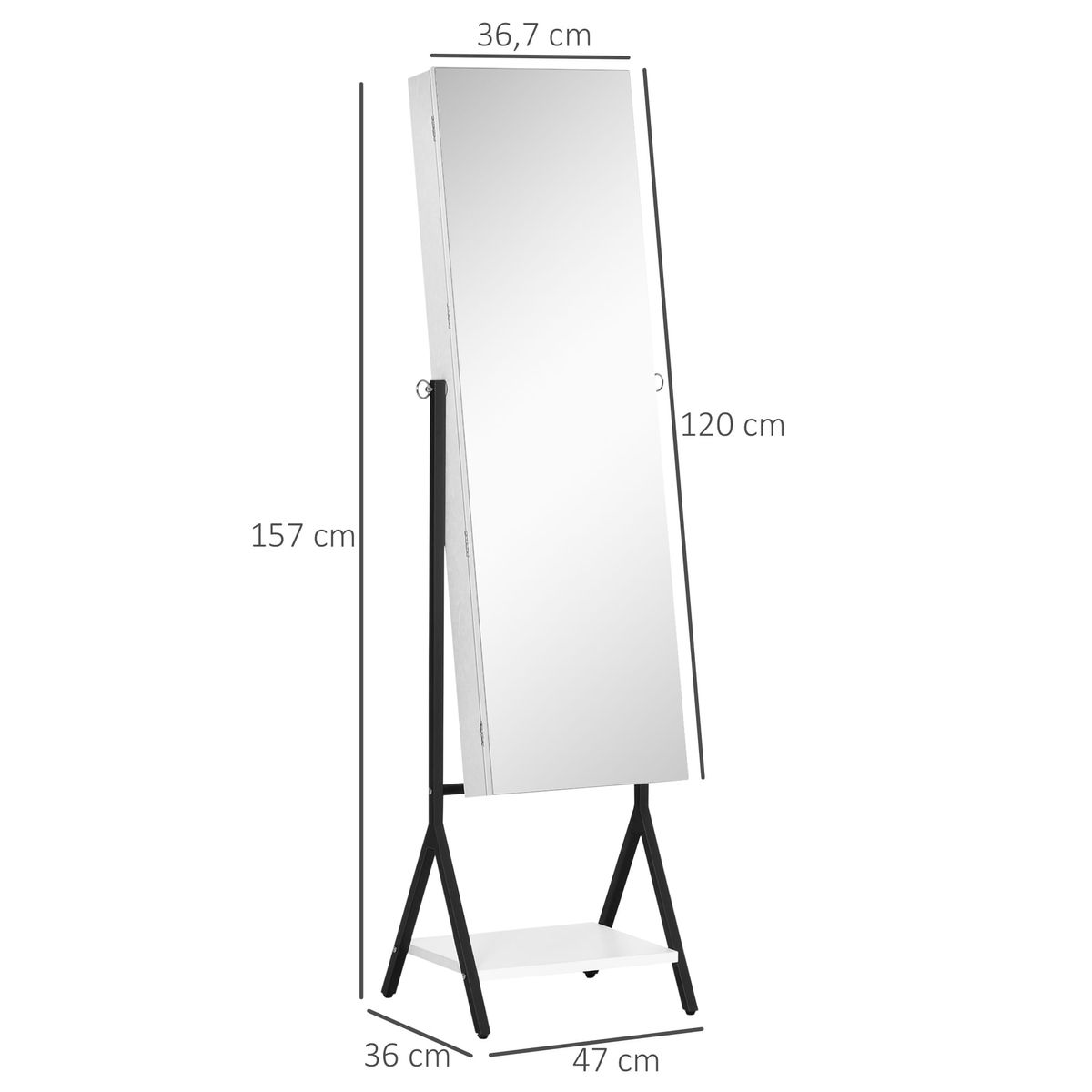 Espejo joyero Glam Homcom ángulo ajustable blanco/negro 157x47x36 cm