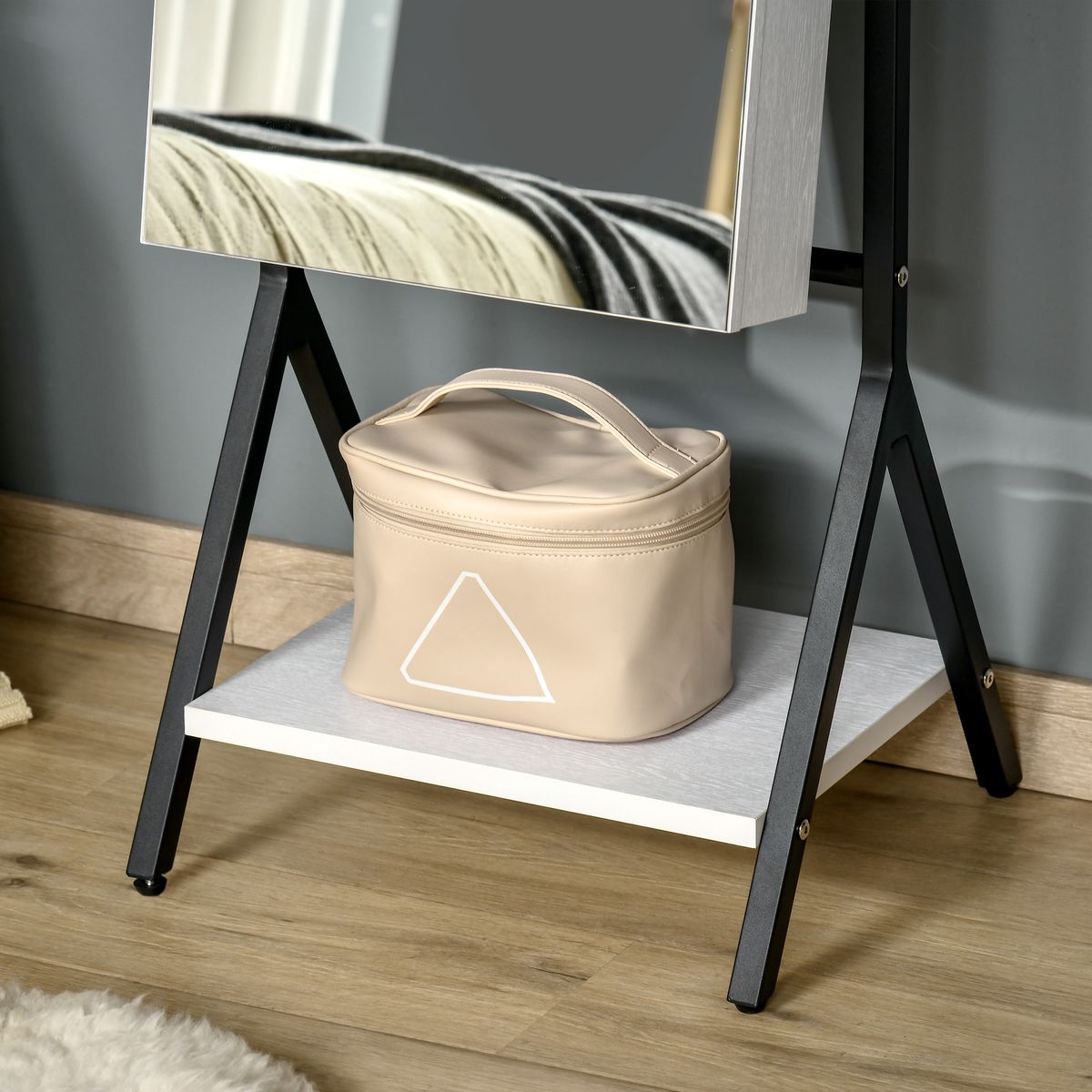 Espejo joyero Glam Homcom ángulo ajustable blanco/negro 157x47x36 cm