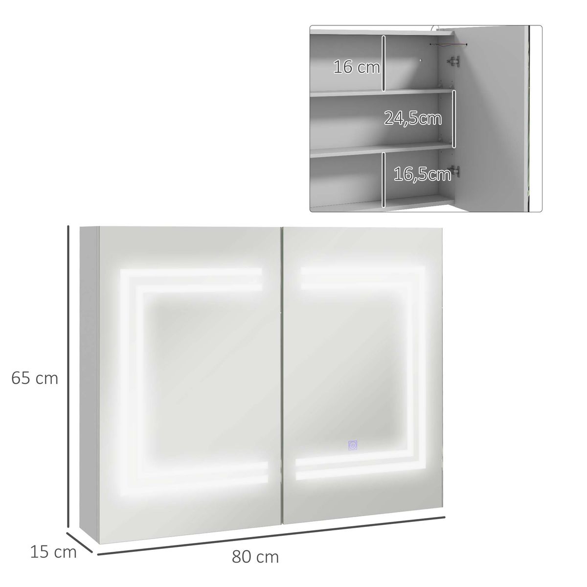 Armario con espejo Foro Kleankin con estantes ajustables blanco brillo 65x80x15 cm
