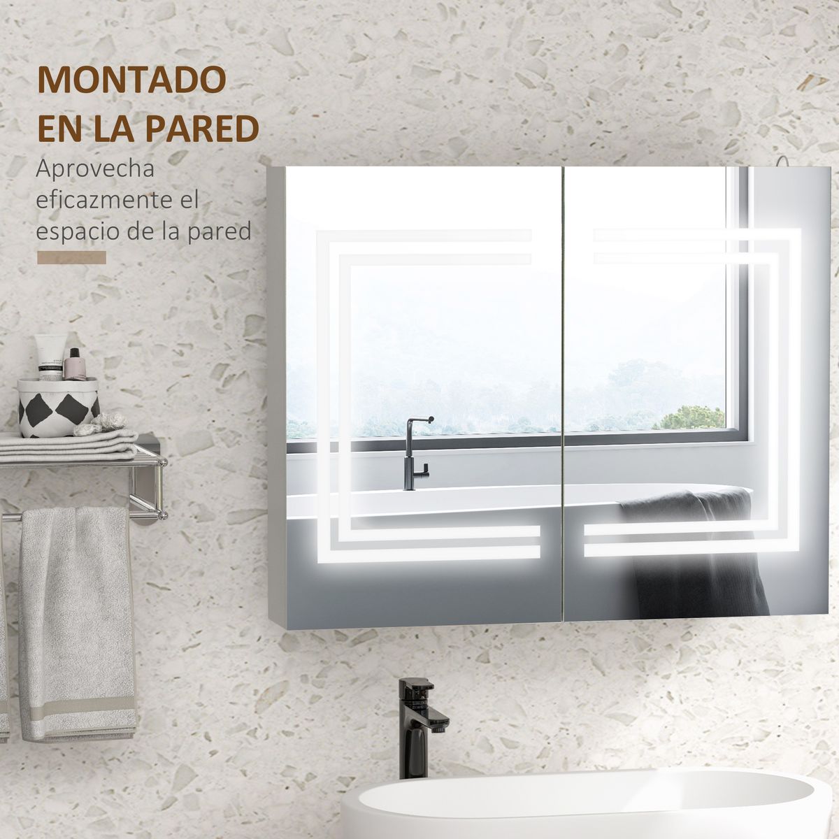 Armario con espejo Foro Kleankin con estantes ajustables blanco brillo 65x80x15 cm