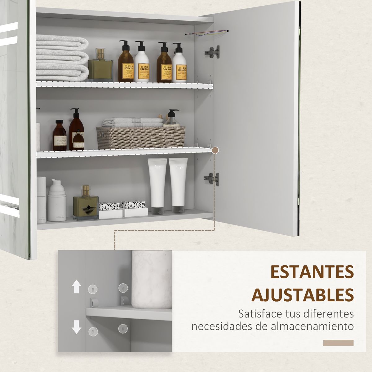 Armario con espejo Foro Kleankin con estantes ajustables blanco brillo 65x80x15 cm