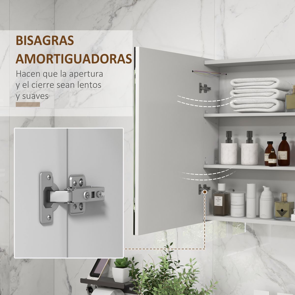 Armario con espejo Foro Kleankin con estantes ajustables blanco brillo 65x80x15 cm