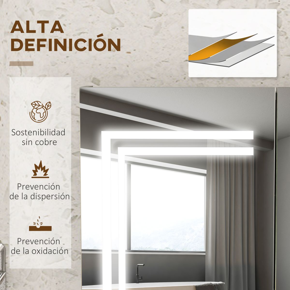 Armario con espejo Foro Kleankin con estantes ajustables blanco brillo 65x80x15 cm