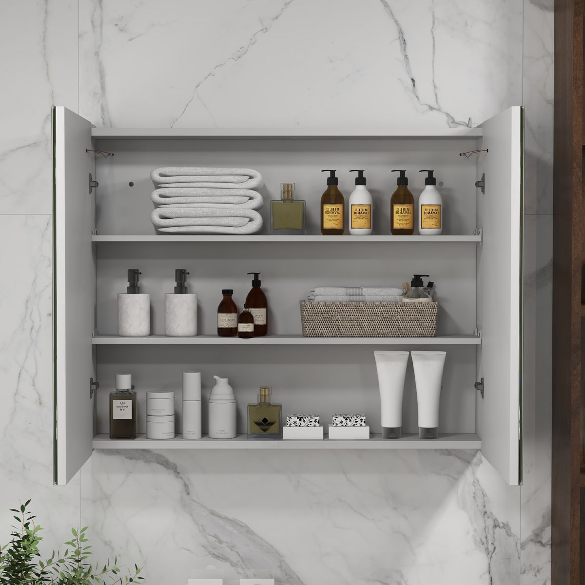 Armario con espejo Foro Kleankin con estantes ajustables blanco brillo 65x80x15 cm
