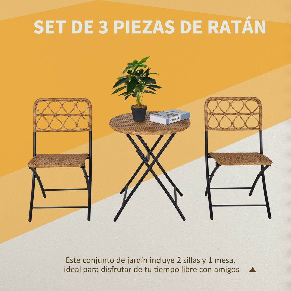 Conjunto de exterior Laguna Outsunny mesa + 2 sillas natural