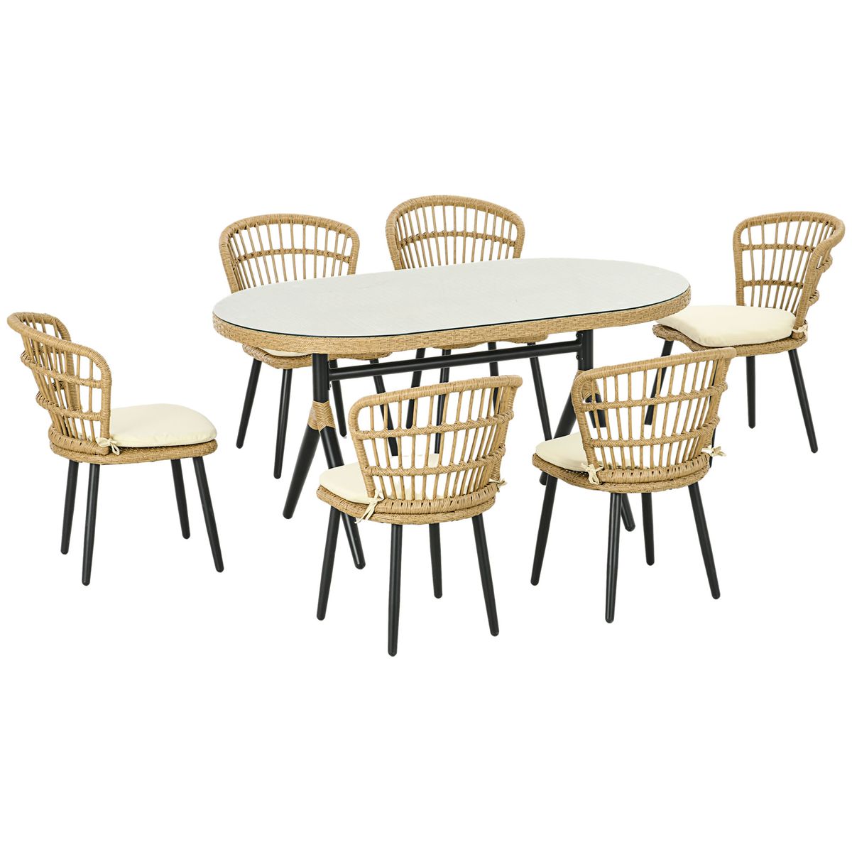 Conjunto de jardín Madagascar Outsunny 1 mesa + 6 sillas natural 2