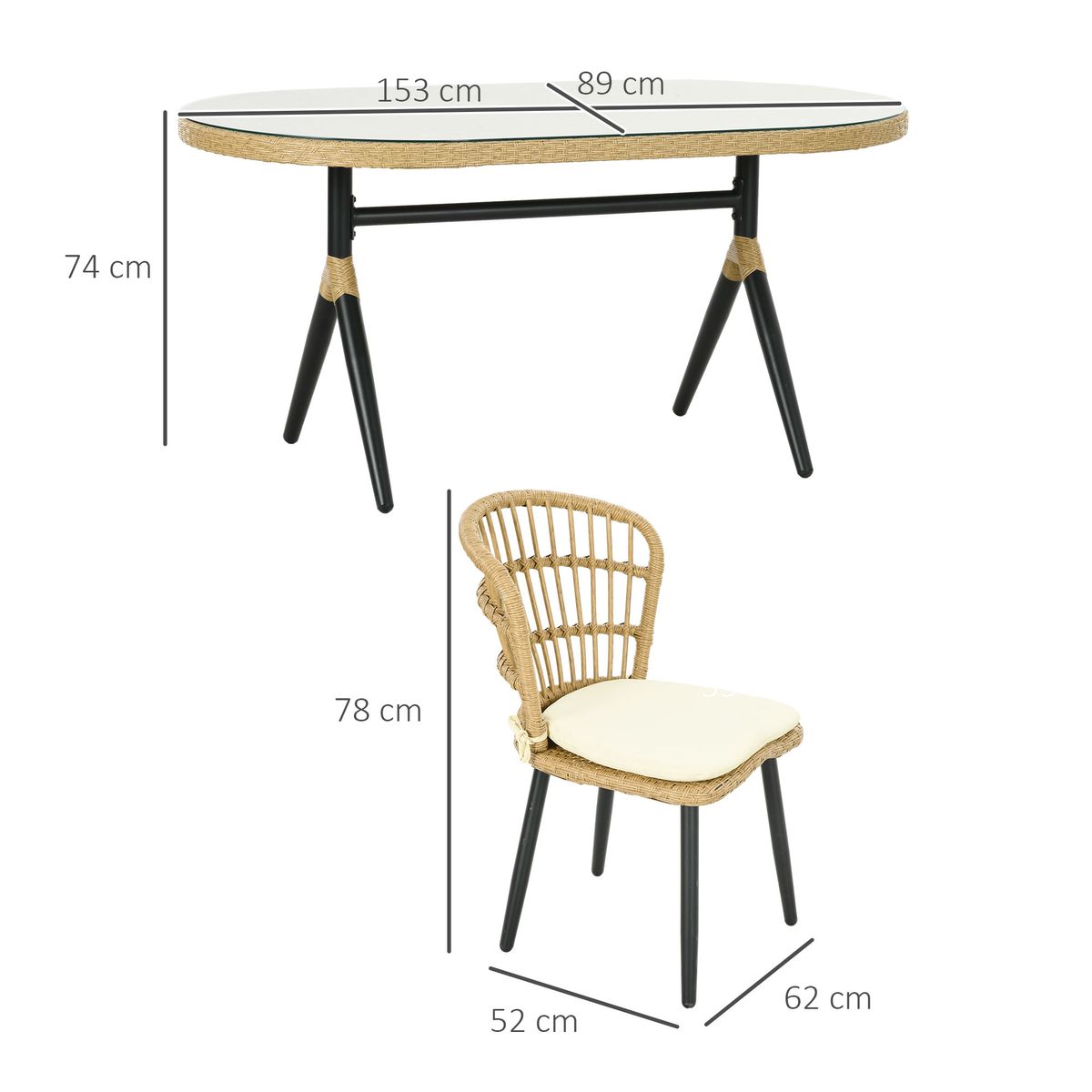 Conjunto de jardín Madagascar Outsunny 1 mesa + 6 sillas natural 3
