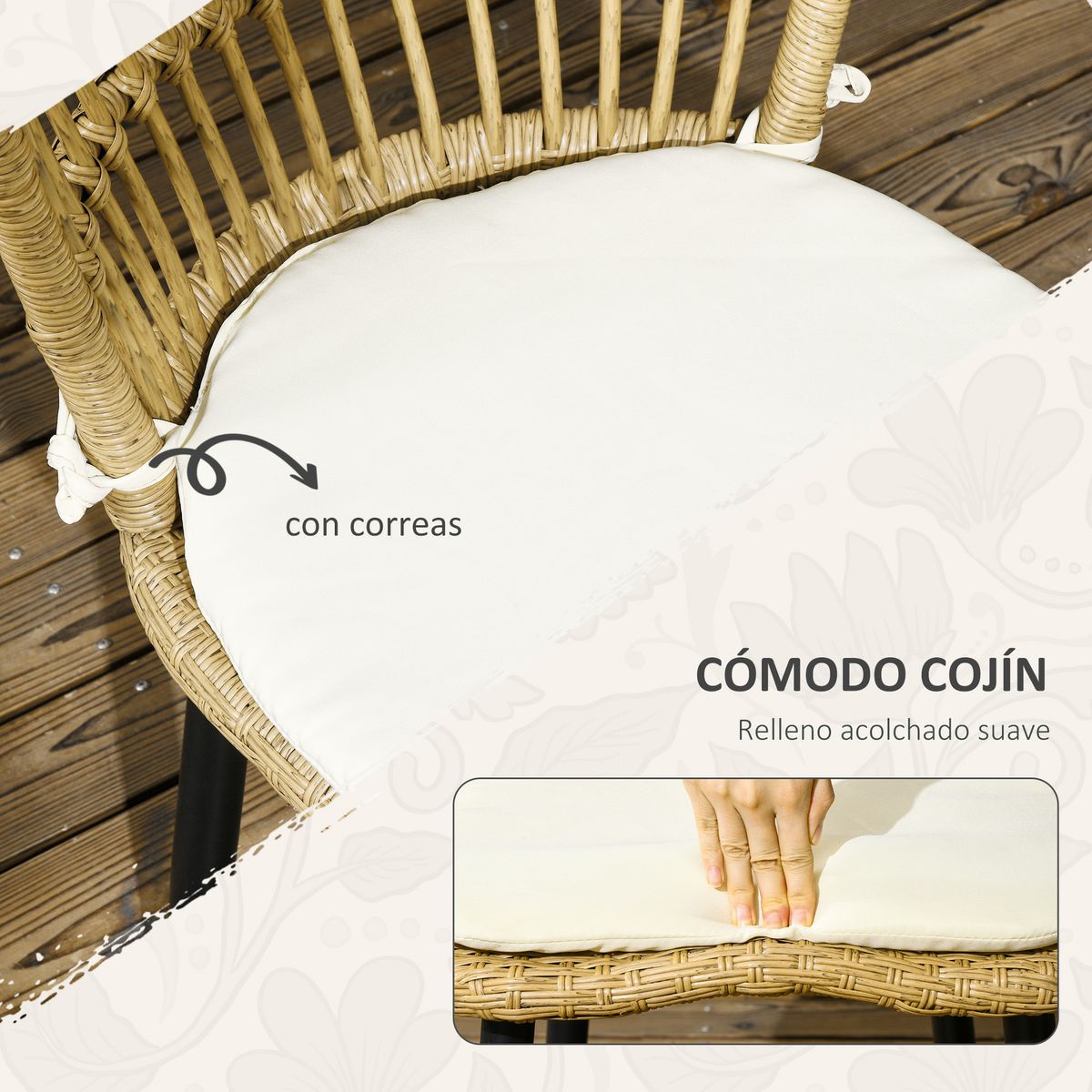 Conjunto de jardín Madagascar Outsunny 1 mesa + 6 sillas natural 5