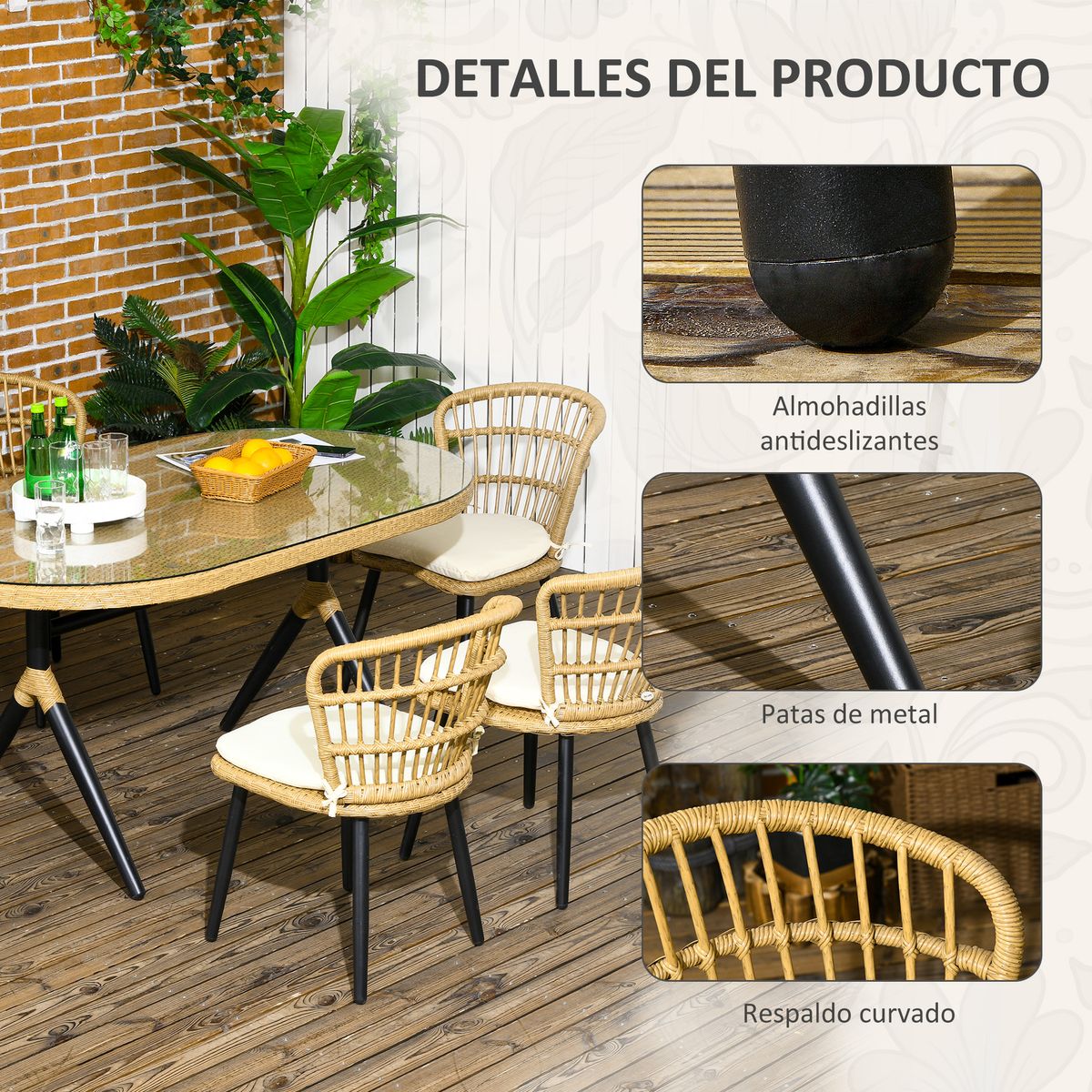 Conjunto de jardín Madagascar Outsunny 1 mesa + 6 sillas natural 7