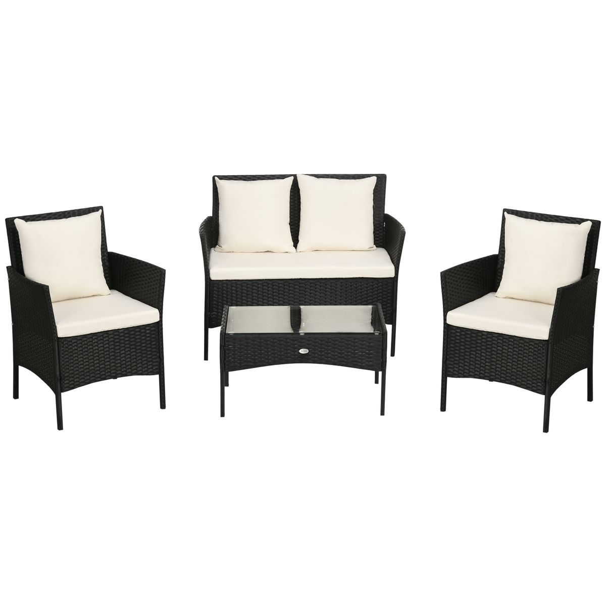 Conjunto de jardín Martín 3 sillones + 1 mesa negro/crema 2