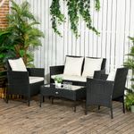 Conjunto de jardín Martín 3 sillones + 1 mesa negro/crema