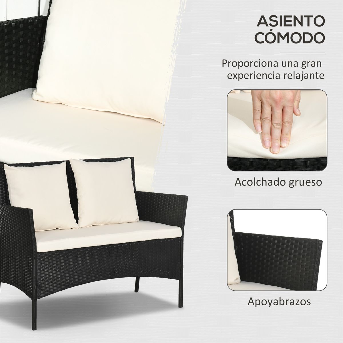 Conjunto de jardín Martín 3 sillones + 1 mesa negro/crema 4