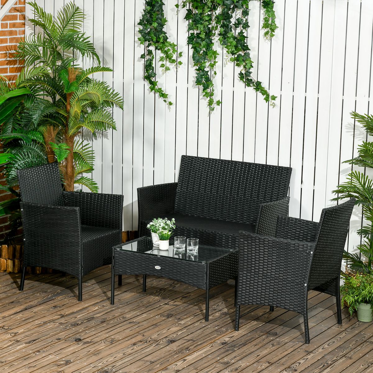 Conjunto de jardín Martín 3 sillones + 1 mesa negro/crema 7