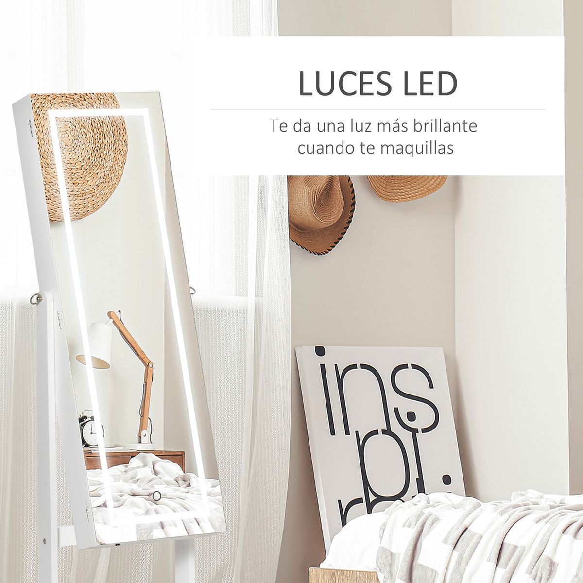 Espejo joyero Trenddi Homcom con luces LED blanco 151,5x46x36,5 cm