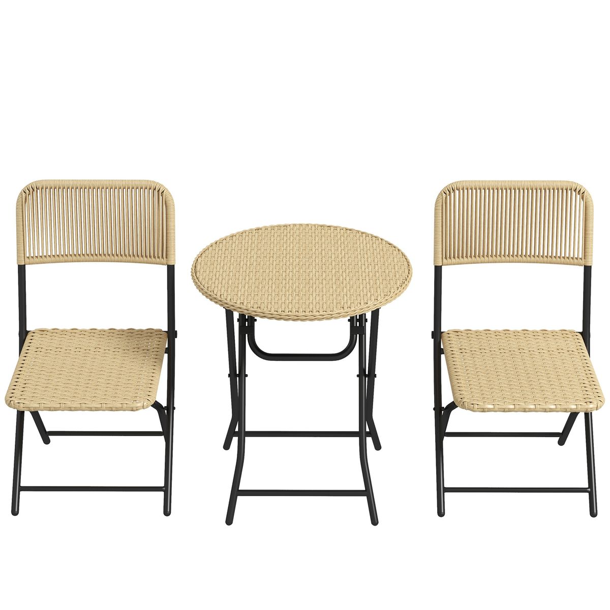 Conjunto de exterior Cordillera Outsunny 2 sillas + mesa plegable natural