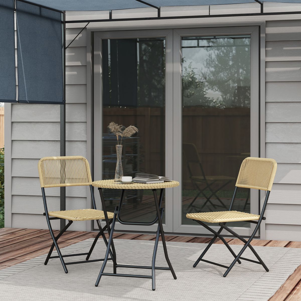 Conjunto de exterior Cordillera Outsunny 2 sillas + mesa plegable natural