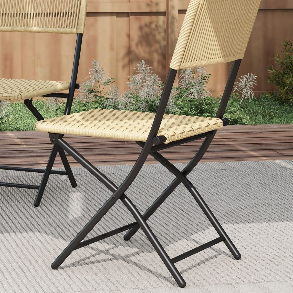 Conjunto de exterior Cordillera Outsunny 2 sillas + mesa plegable natural