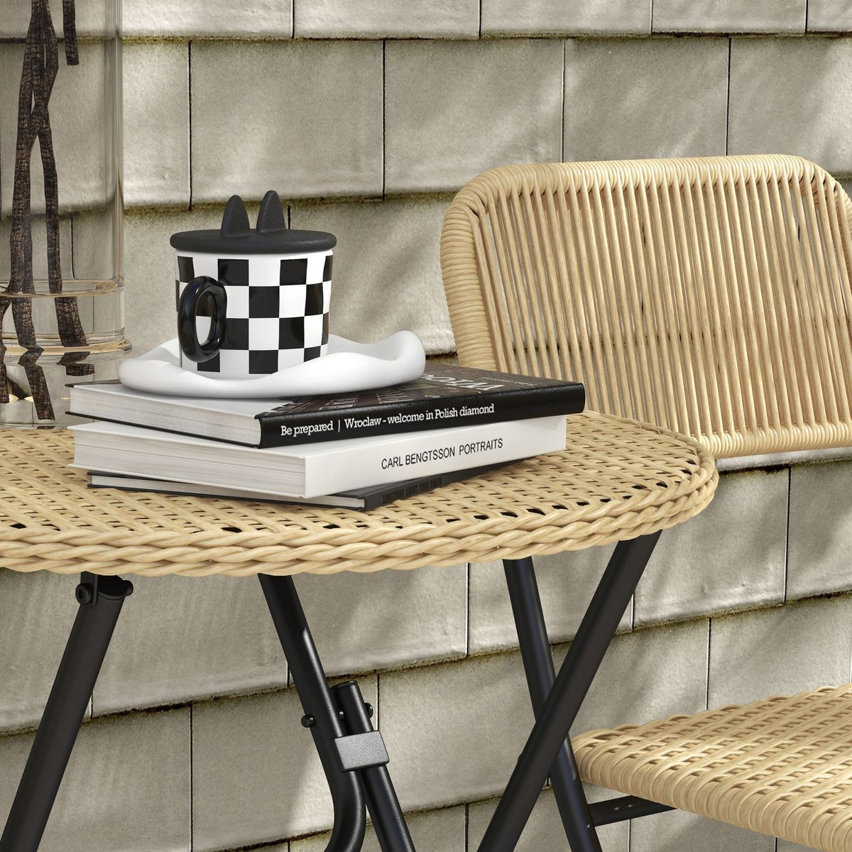 Conjunto de exterior Cordillera Outsunny 2 sillas + mesa plegable natural