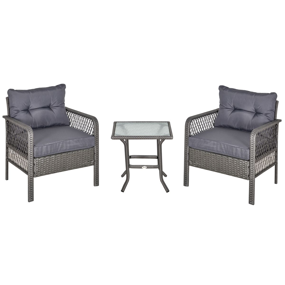 Conjunto de exterior Cabo Outsunny 2 sillas + mesa + cojines gris