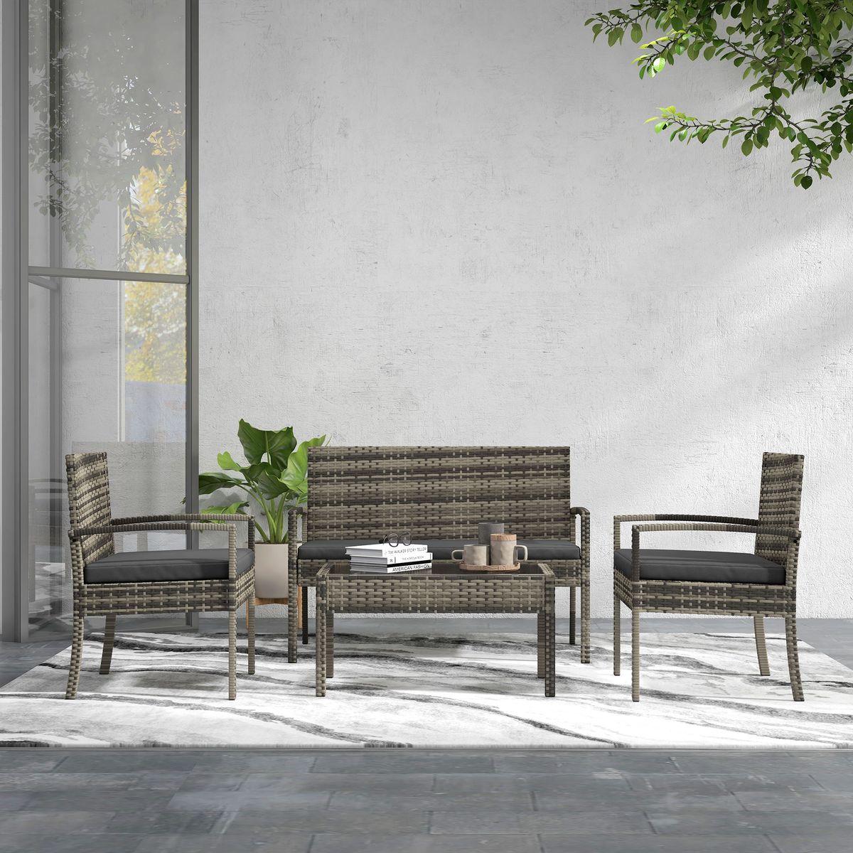 Conjunto de jardín Brilliant Outsunny 3 sillones + 1 mesa gris 7