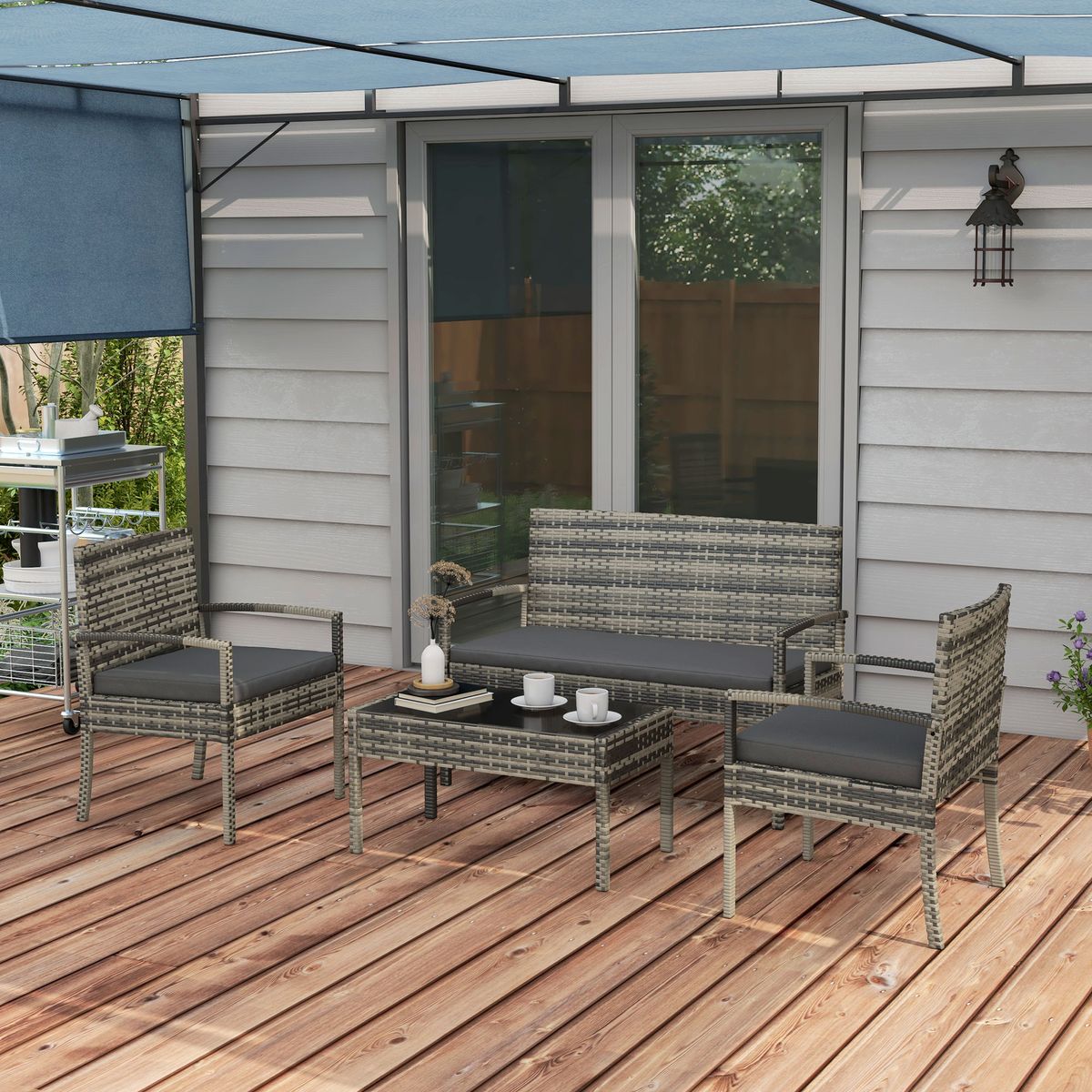 Conjunto de jardín Brilliant Outsunny 3 sillones + 1 mesa gris 8