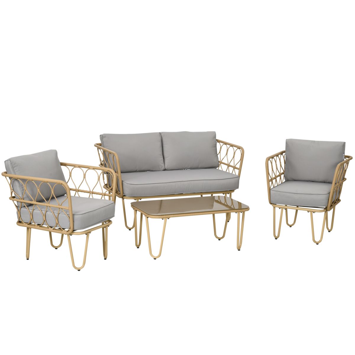 Conjunto de jardín Bango Outsunny 3 sillones + 1 mesa gris/natural 2