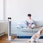 Ventilador de torre Homcom 45W oscilante con mando a distancia blanco Ø31,5x93 cm