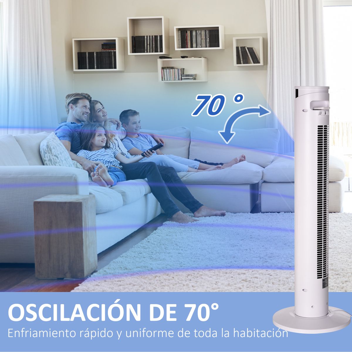 Ventilador de torre Homcom 45W oscilante con mando a distancia blanco Ø31,5x93 cm