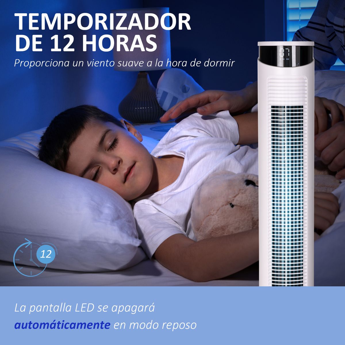 Ventilador de torre Homcom 45W oscilante con mando a distancia blanco Ø31,5x93 cm
