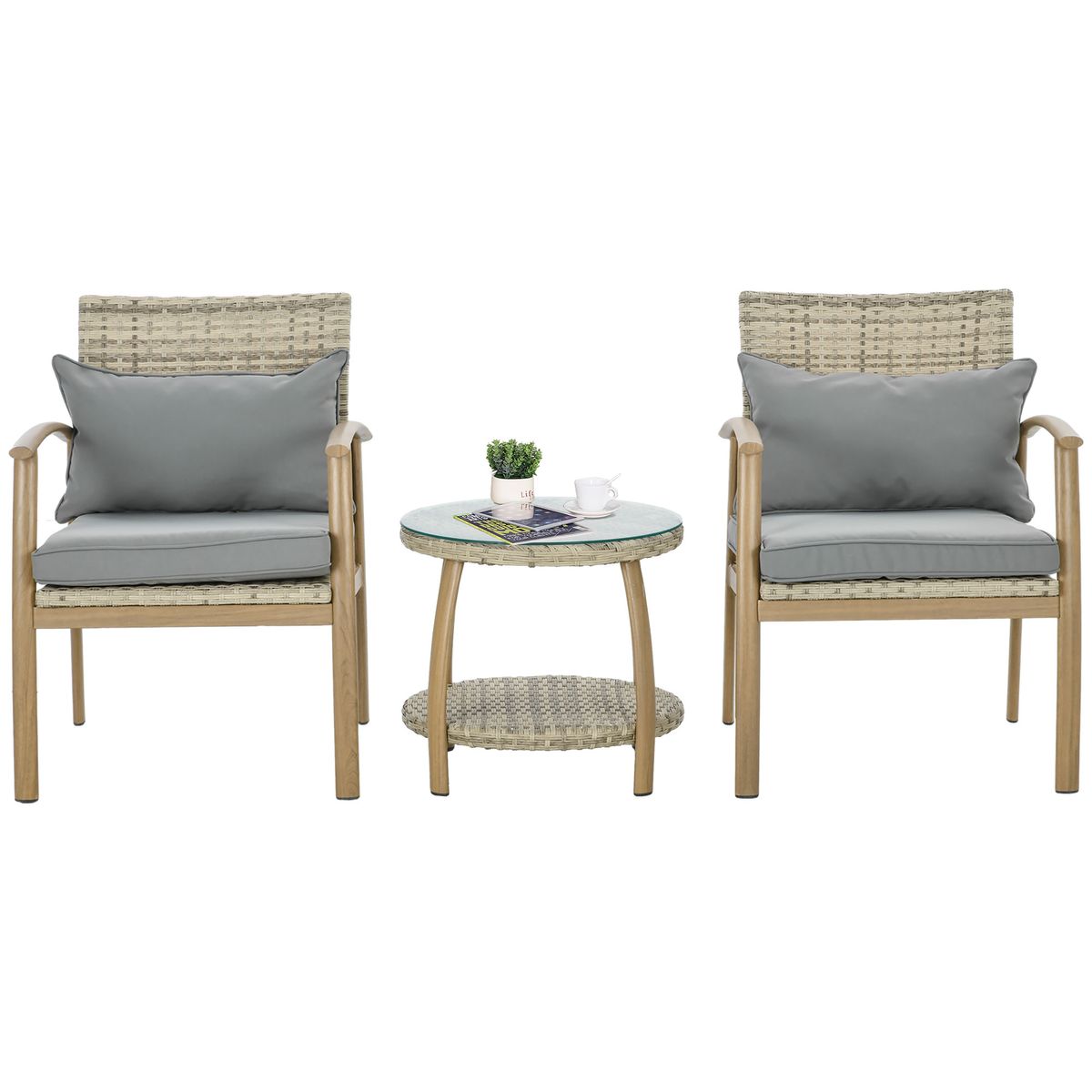 Conjunto de jardín Mayotte Outsunny 2 sillones + 1 mesa natural 2