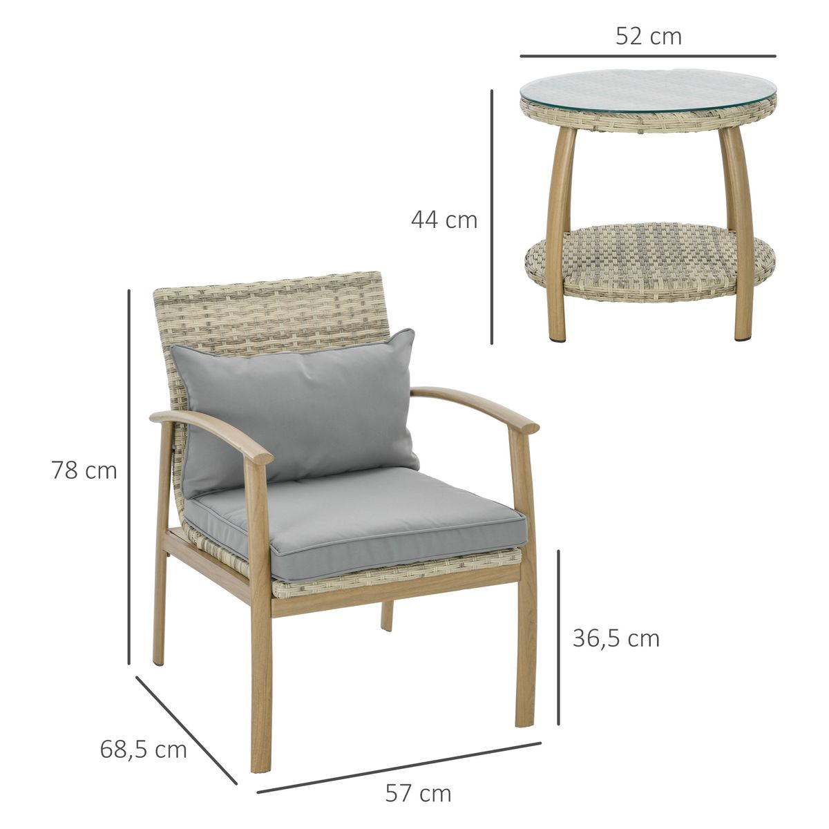 Conjunto de jardín Mayotte Outsunny 2 sillones + 1 mesa natural 3
