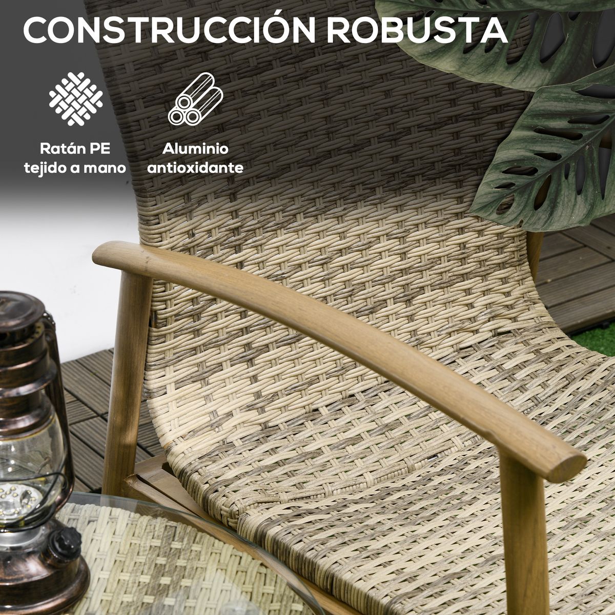 Conjunto de jardín Mayotte Outsunny 2 sillones + 1 mesa natural 6