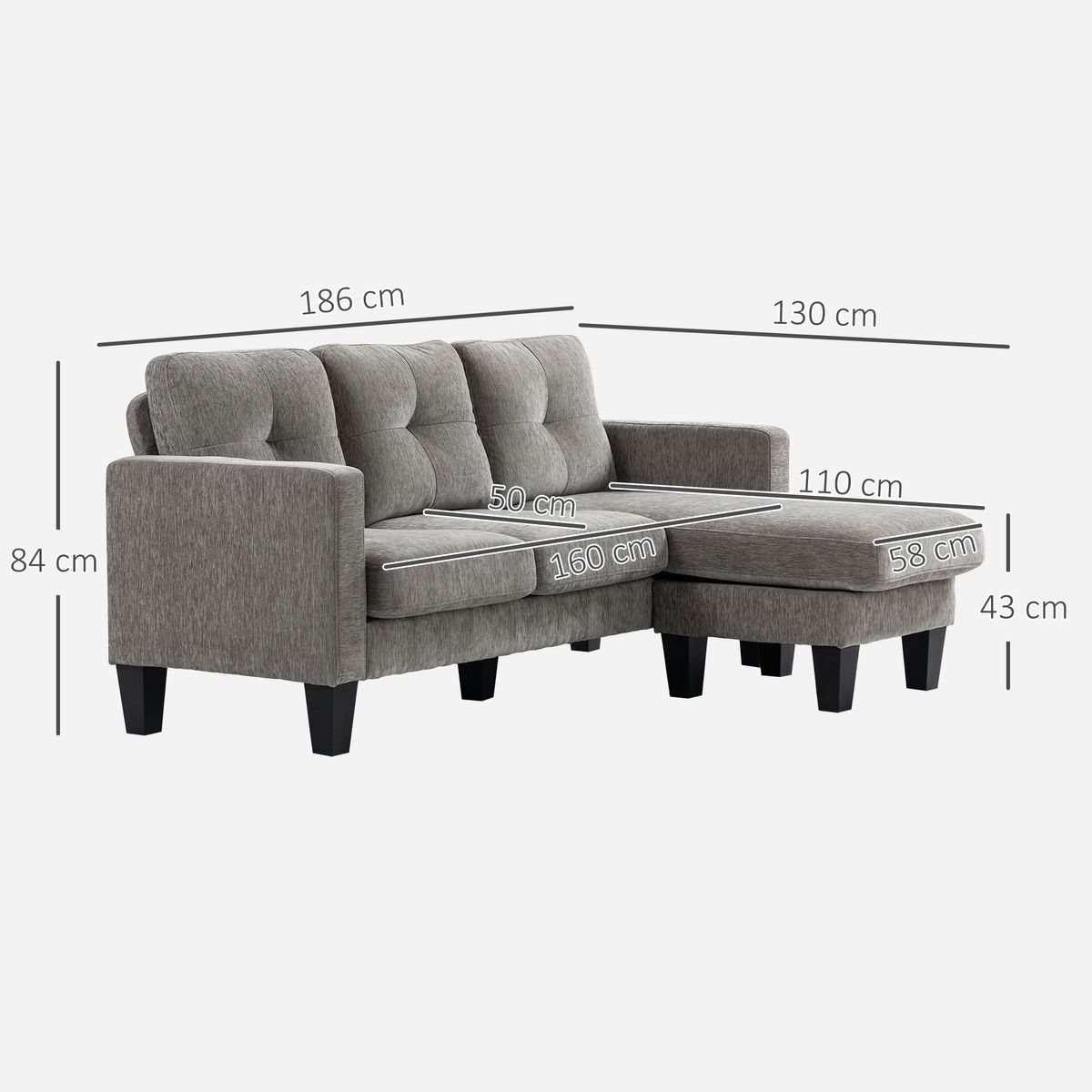 Sofá chaiselongue Zahara Homcom reversible marrón 84x186x130 cm