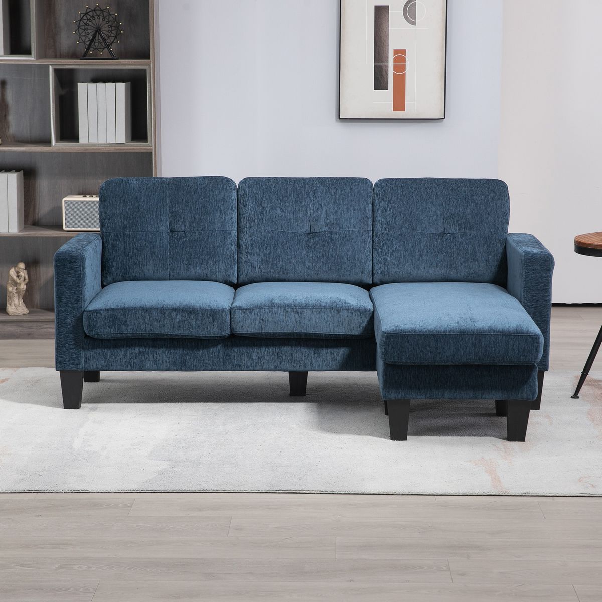Sofá chaiselongue Zahara Homcom reversible azul 84x186x130 cm