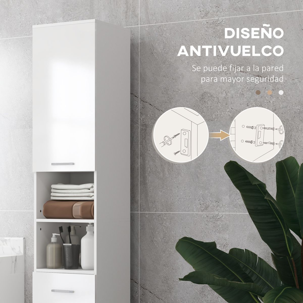 Mueble-auxiliar-Air-Kleankin-con-cajon---3-estantes---2-armarios-blanco-brillo-180x30x30-cm