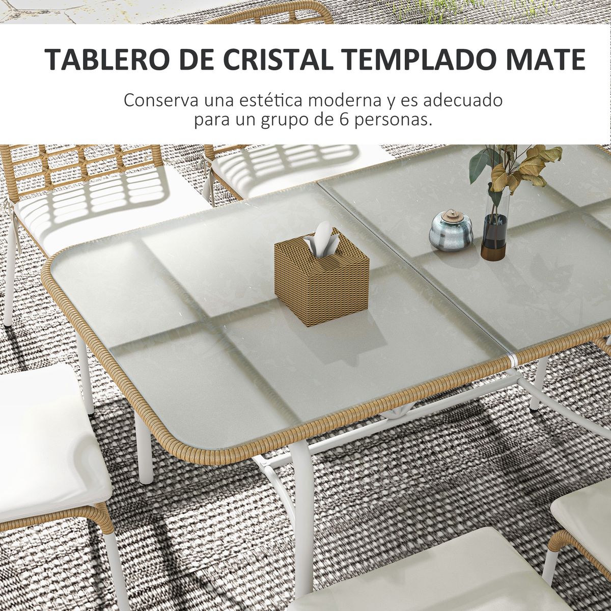 Conjunto de jardín Elegance Outsunny 1 mesa + 6 sillas natural 5