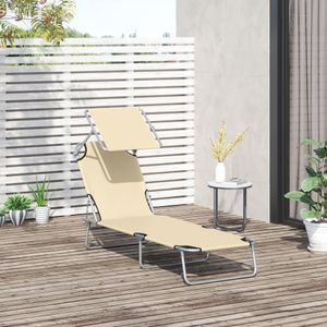 Tumbona Benidorm Outsunny plegable con parasol beige 36x187x58 cm