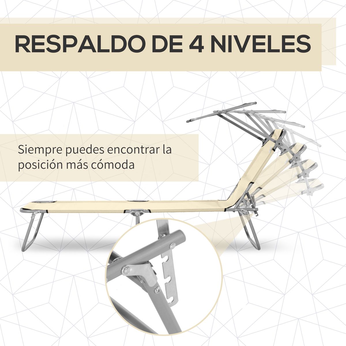 Tumbona Benidorm Outsunny plegable con parasol beige 36x187x58 cm