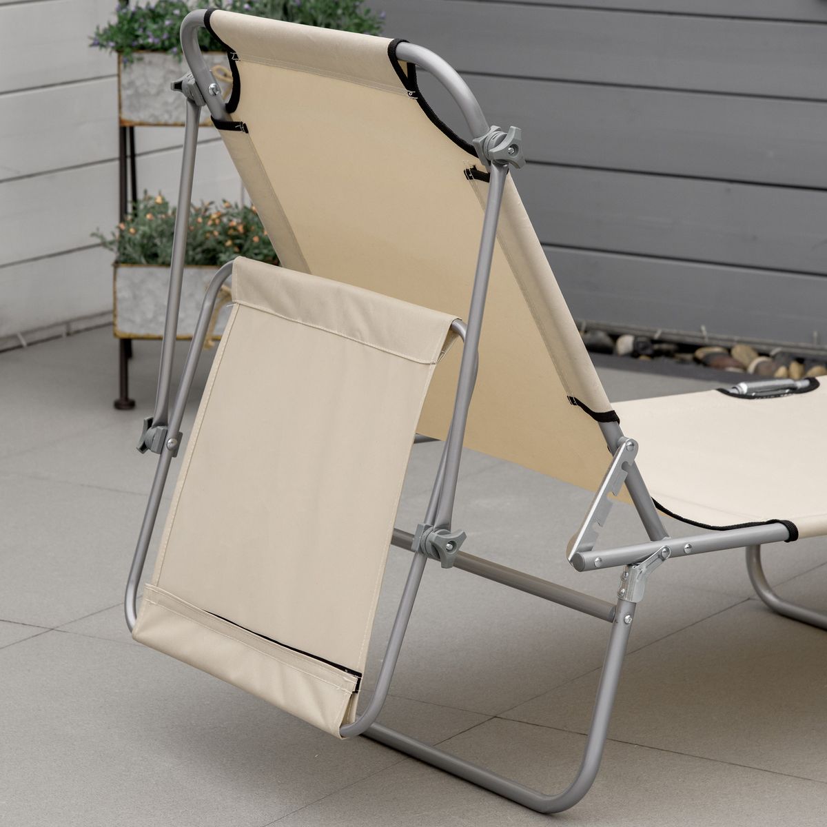 Tumbona Benidorm Outsunny plegable con parasol beige 36x187x58 cm