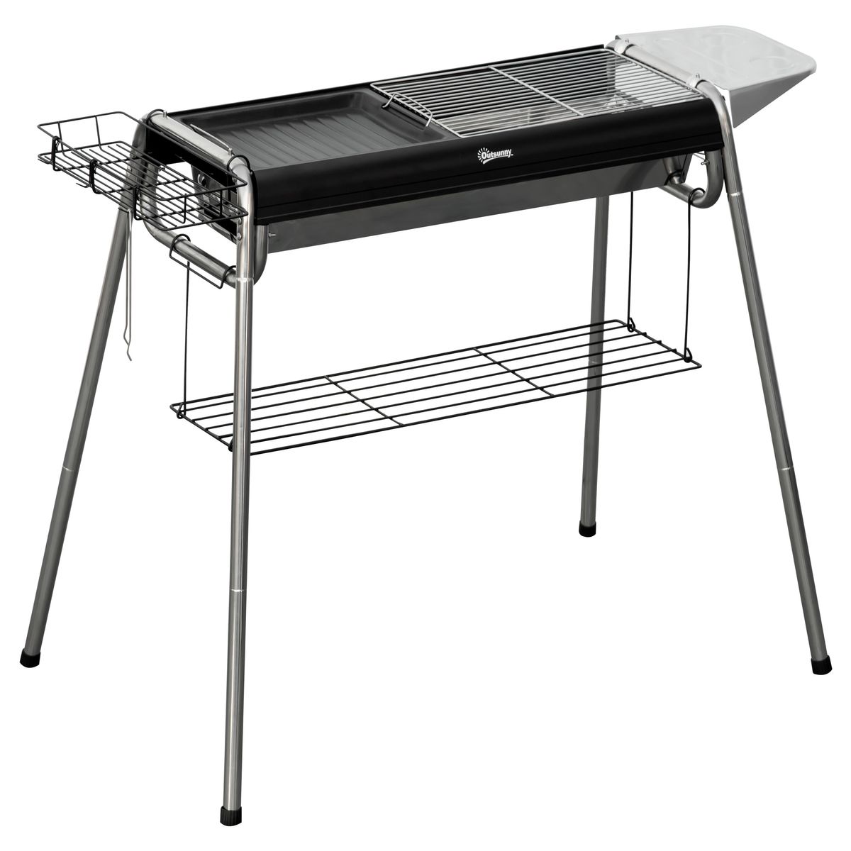 Barbacoa de carbón Flor Outsunny con bandeja + estante negro 72x96x61 cm