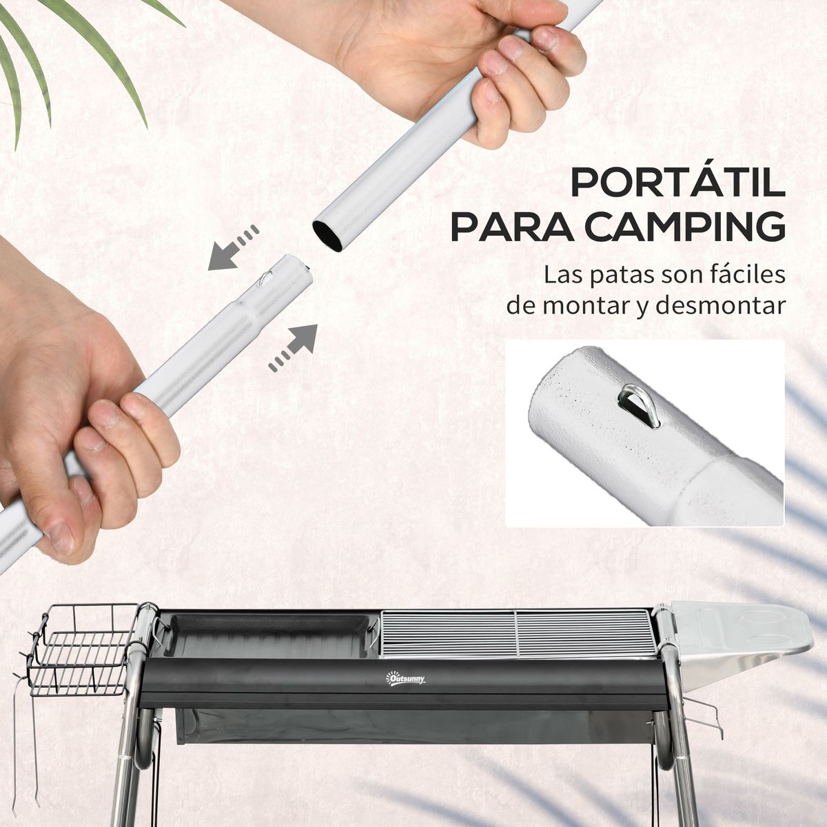 Barbacoa de carbón Flor Outsunny con bandeja + estante negro 72x96x61 cm