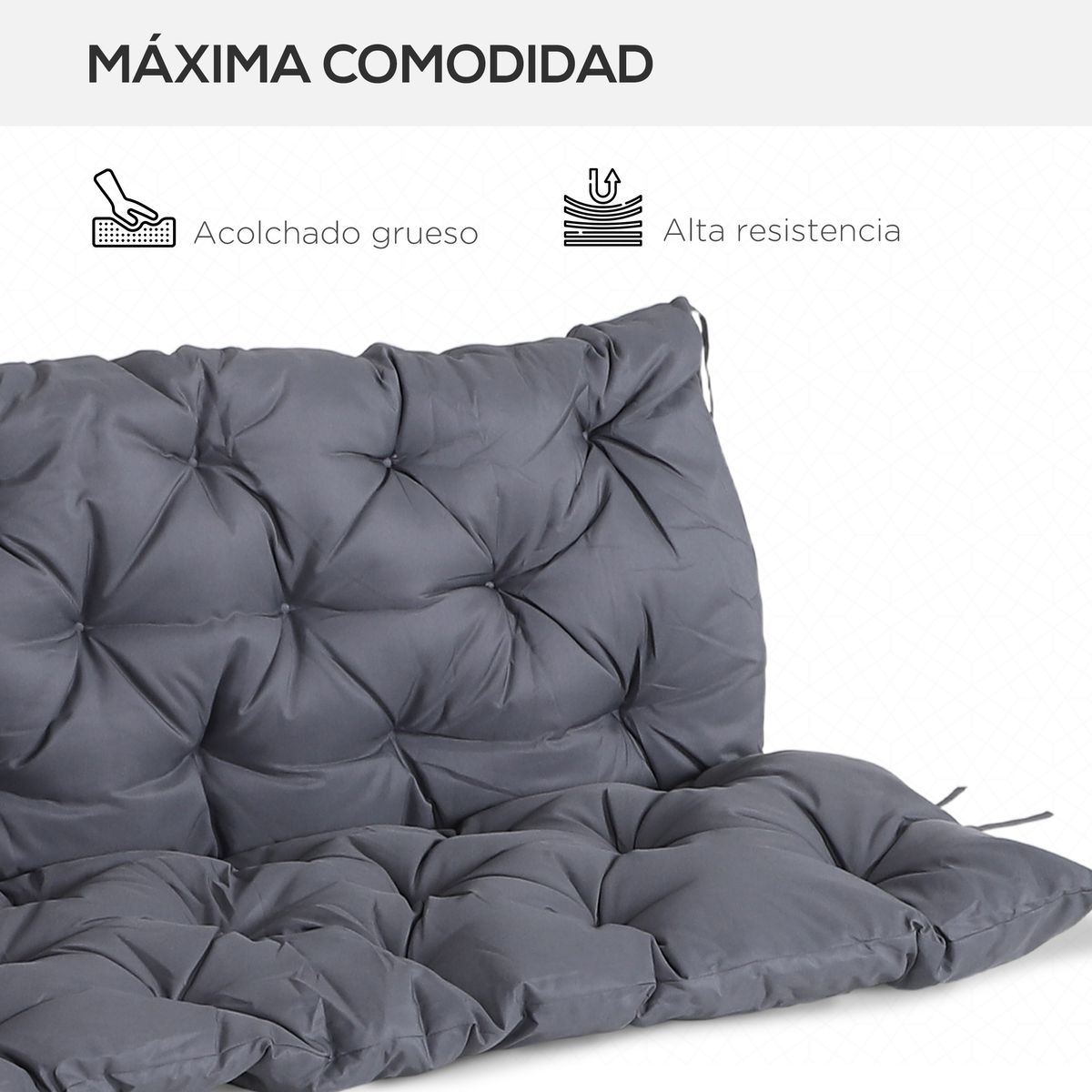 Cojín para asiento Outsunny con respaldo 3 plazas gris 8x150x98 cm