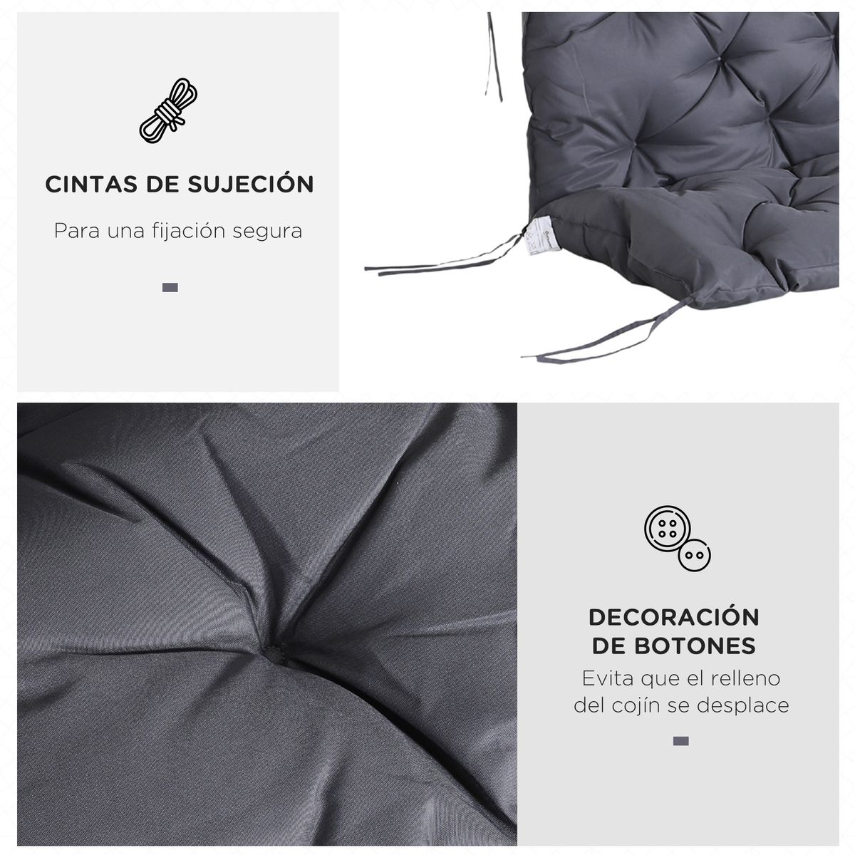 Cojín para asiento Outsunny con respaldo 3 plazas gris 8x150x98 cm